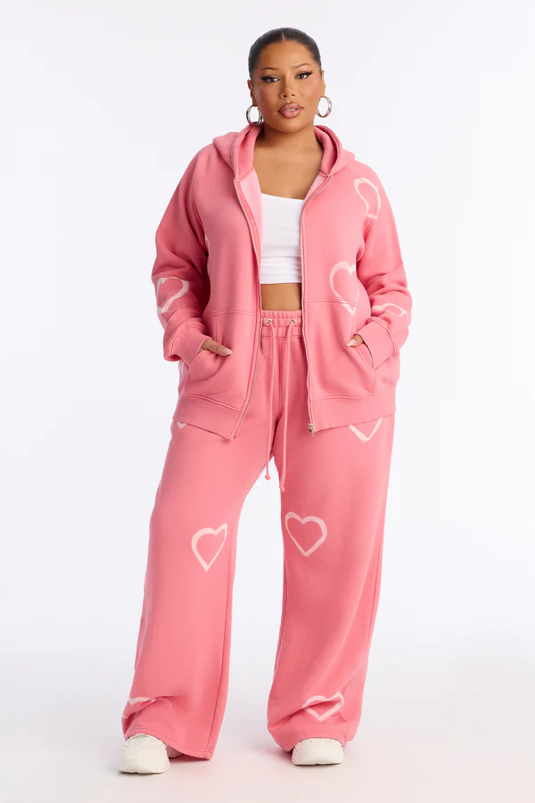 Heart On My Sleeve Fleece Pant Set - Pink
